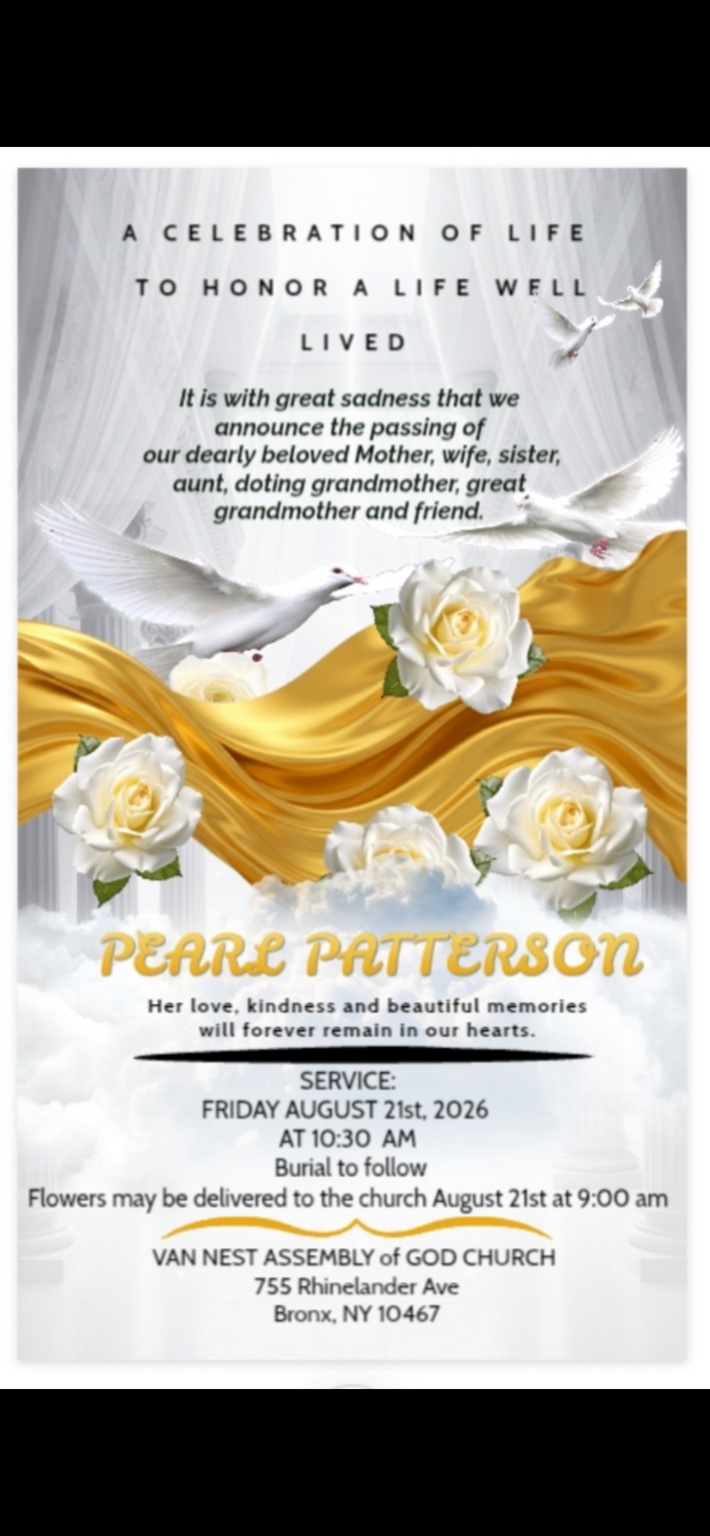 Celebration of life invitation for Pearl Patterson